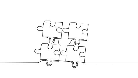 Continuous one line drawing of four pieces jigsaw puzzle | Premium Vector