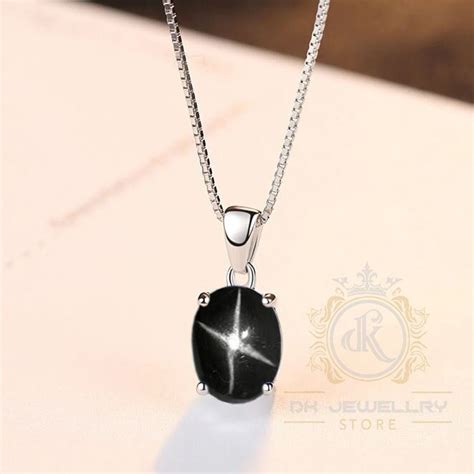 Black Star Sapphire Necklace: Oval Cabochon, Sterling Silver - Etsy