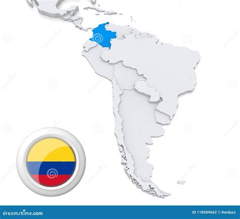 Highlighted Map Of COLOMBIA Inside Map Of South (Latin) America Vector Illustration ...