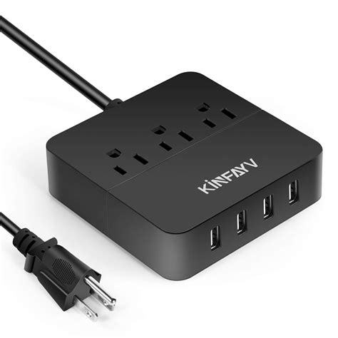 KINFAYV Power Strip with 4 USB Ports & 3 Outlets - Portable USB Strip ...