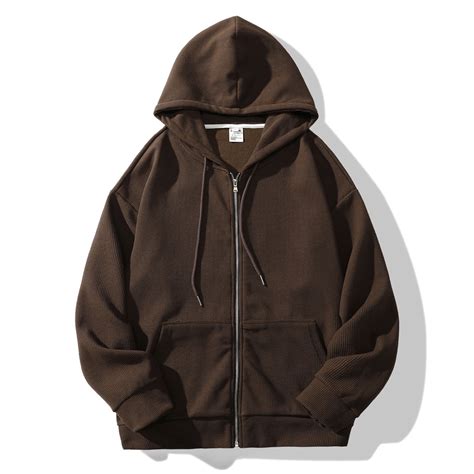 Hemlock Brown Hoodies for Men Zip-Up Casual Pullover, Male Solid Plaid ...