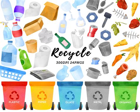 Watercolor Recycle Clipart / Recycling Trash Clipart / - Etsy UK