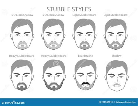 Set of Stubble Beard and Mustache with Name Text Style Men Face ...