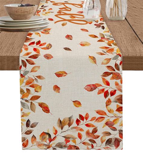 Autumn Watercolor Leaves Table Runners Holiday Kitchen Table r Cotton ...