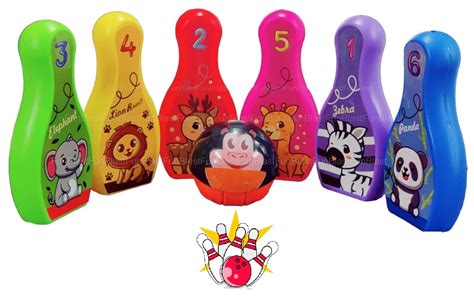 FunBlast Bowling Set Toy with 6 Pins and 1 Balls - Jungle Theme Cartoon ...