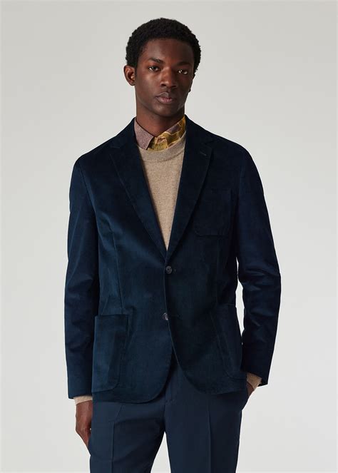 Men's Navy Cotton-Blend Corduroy Unlined Blazer
