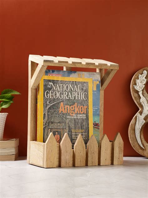 VarEesha Hand Crafted Mango Wood Hut Magazine Holder with Wall Mounting ...