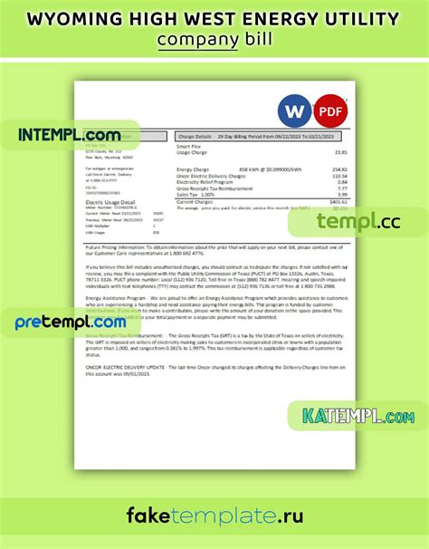 Wyoming High West Energy utility business bill, Word and PDF template ...