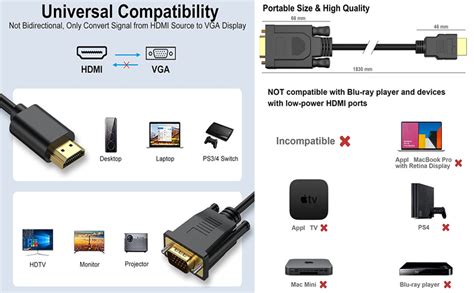 Buy Rec Trade HDMI to VGA Cable, Gold-Plated HDMI Male to VGA Male ...