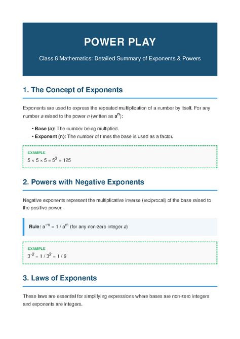 Class 8 Math: Power Play Notes on Exponents & Powers - Studocu