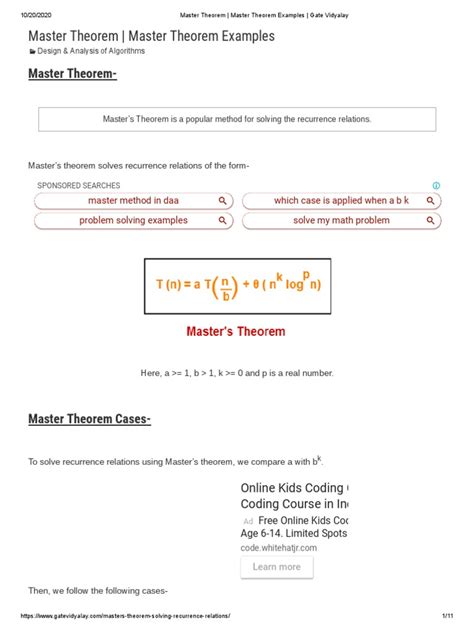 Image result for Master Theorem Examples Solved