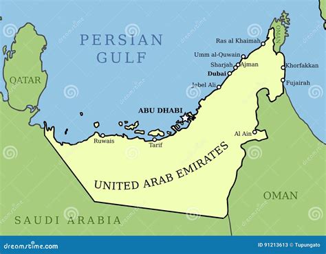 UAE map stock vector. Illustration of dubai, borders - 91213613