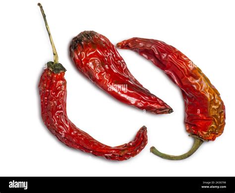 Bunch of dried red peppers on a white background. Spices for dishes ...