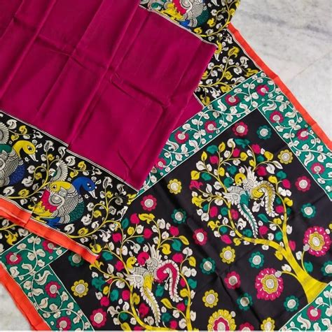 Purple MultiColour Chennuri Silk Kalamkari Sarees – Dailybuyys