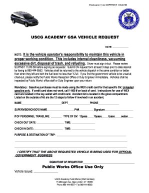 Fillable Online USCG Academy GSA Vehicle Request Fax Email Print ...