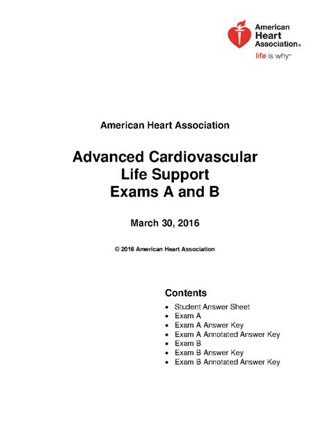 Advanced Cardiovascular Life Support (ACLS) Exam A & B Review - Studocu
