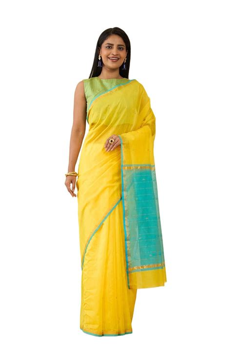 Buy Taneira Women Yellow Embroidered Pure Silk Cotton Saree with ...