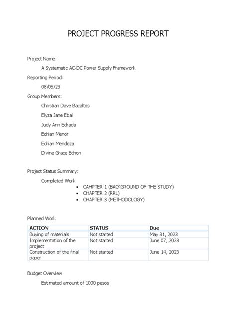 Image result for Progress Short Report for Project Example