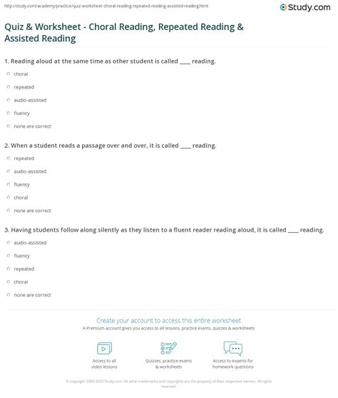 Quiz & Worksheet - Choral Reading, Repeated Reading & Assisted Reading ...