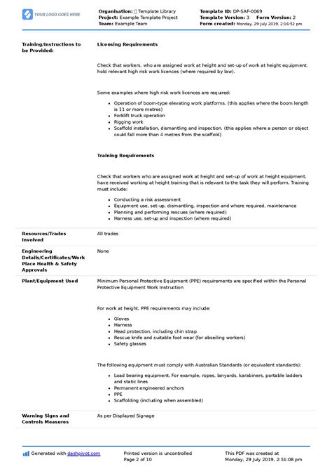 Image result for Safe Work Method Statement Form