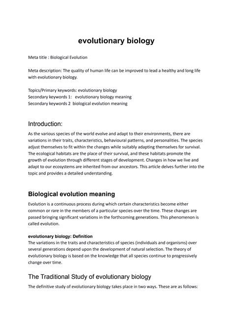SOLUTION: Anthropology evolutionary biology - Studypool