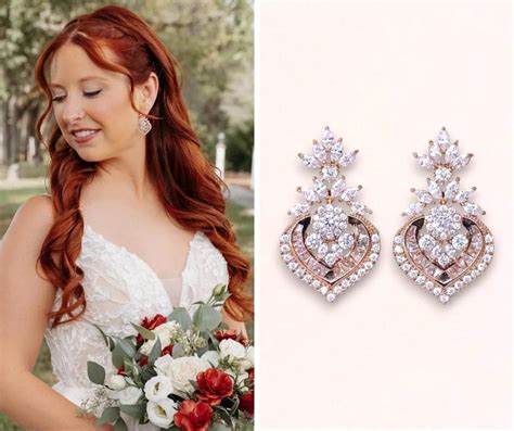 Buy Rose Gold Crystal Bridal Earrings, Rose Gold Jewelry, Bridal ...