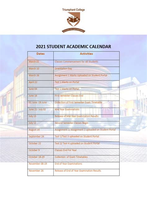 2021 Student Academic Calendar | PDF
