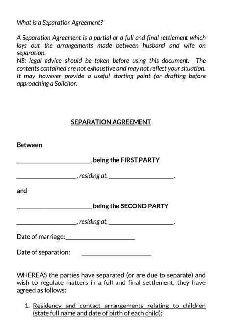 Free Printable Separation Agreement