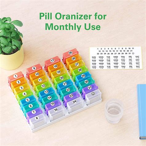 Barhon 30-Day Pill Organizer with 32 Compartments - Monthly Medicine Box for Vitamins and ...