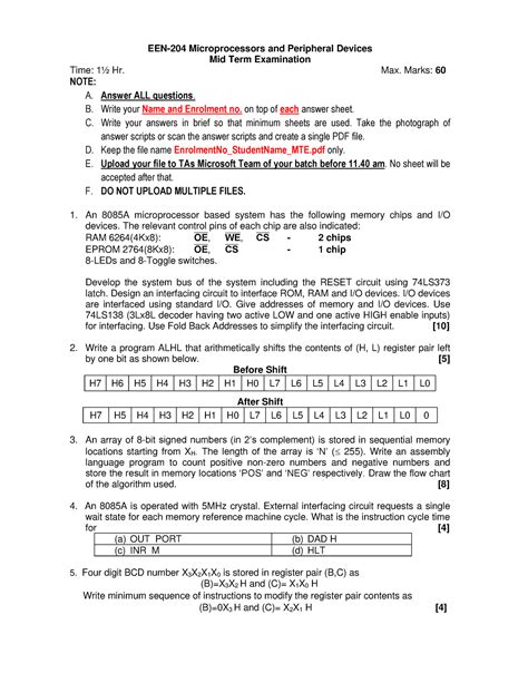 EEN-204 MTE 2022 - EEN-204 Microprocessors and Peripheral Devices Mid ...