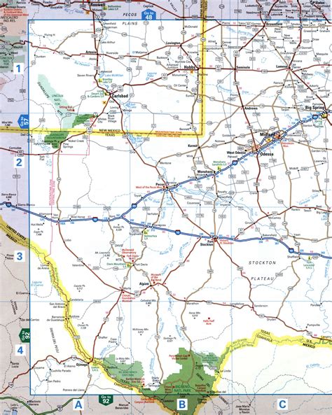 Map of West Texas. West of Texas road map with cities and towns - us