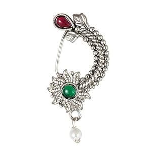Buy Sukai Jewels Oxidised Traditional Maharashtrian Non Pierced Nath ...