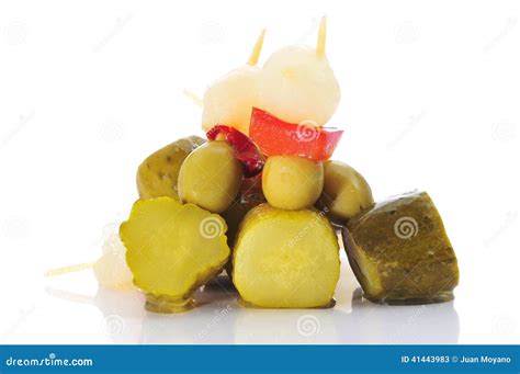 Spanish Banderillas, Skewers with Pickles Stock Image - Image of green ...