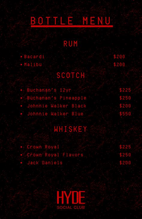 MENU — HYDE SOCIAL CLUB