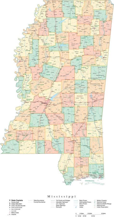 Printable Mississippi Counties Map
