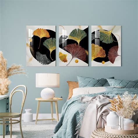 Ginkgo Biloba Leaves Acrylic Wall Art (Set of 3) - The Next Decor