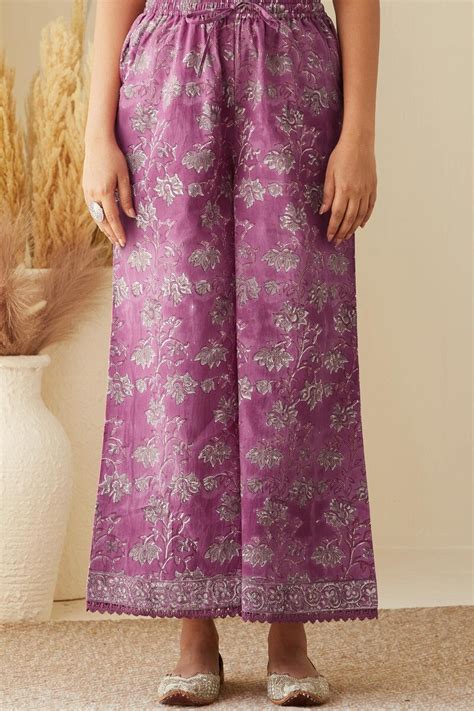 Buy Purple Hand Block-Printed Cotton Palazzo for Women | FGPP24-17 ...