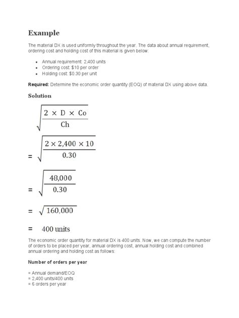 Image result for EOQ Examples and Solutions