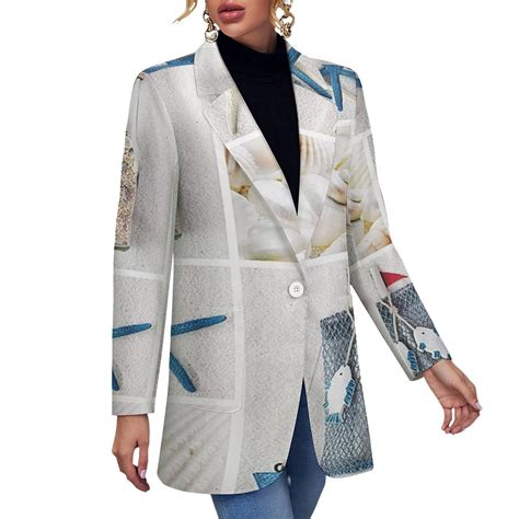Blue Sand Beach Sea Shells Woman Casual Loose Suits Summer Jacket Woman ...