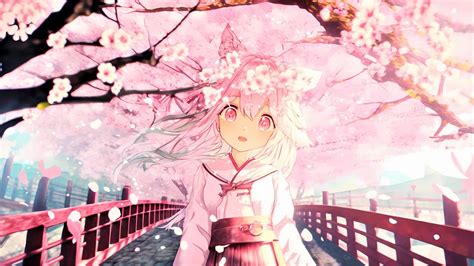 Wallpaper girl, ears, neko, kimono, flowers, spring, anime hd, picture ...