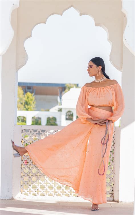 Buy Pretty Peach Crop Top Plazzo Set | Women Dresses | Kohsh