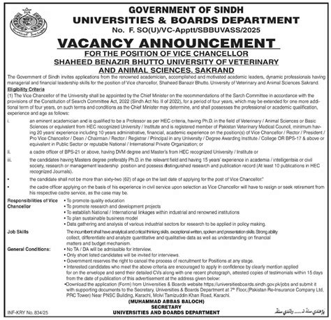 Shaheed Benazir Bhutto University Of Veterinary And Animal Sciences Vice Chancellor Jobs - The ...