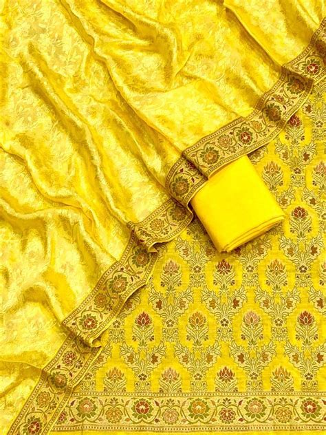 Stunning Yellow Banarasi Chiniya Silk Suit Set - Unstitched