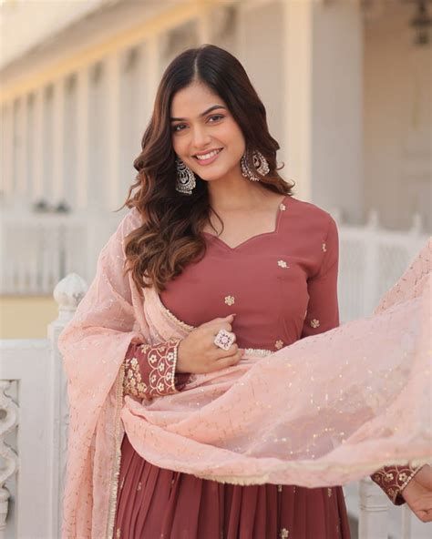 Chocolate Color Full Floor Length Anarkali Gown With Sequence Embroide ...