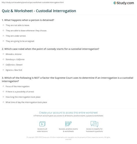 Quiz & Worksheet - Custodial Interrogation | Study.com