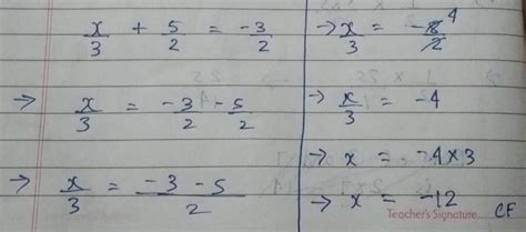solve x/3 + 5/2 = -3/2 - Brainly.in