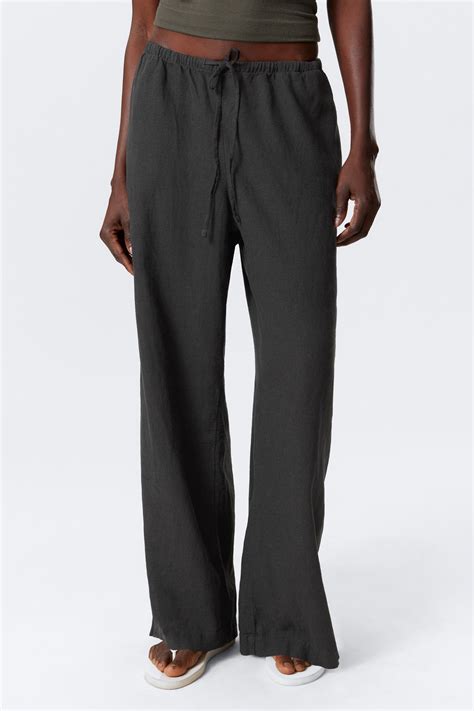 low rise linen-blend trousers - Dark Grey | Weekday WW