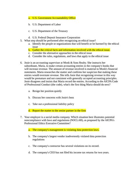 SOLUTION: Aicpa ethics exam answers 2023 - Studypool