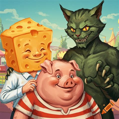 Tim Cheese, John Pork, and Simon Claw together on Craiyon