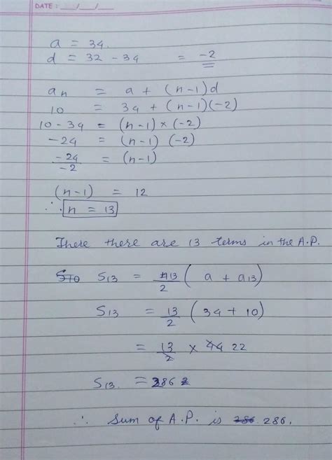 Find the sum of AP 34+32+30_ _ _ _ _+10? - Brainly.in